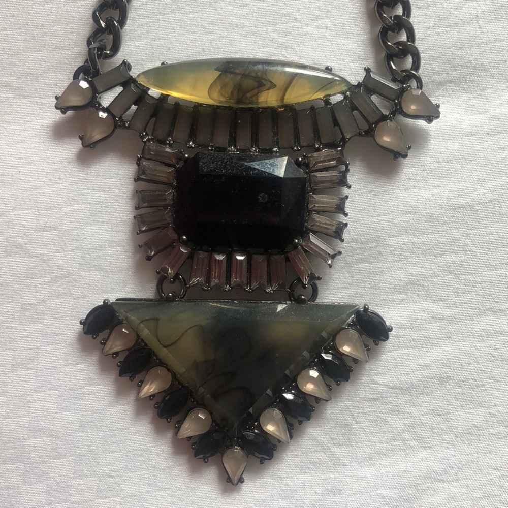 Black and Gunmetal grey Chain and Stone necklace